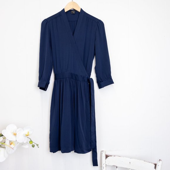 Aritzia Dresses & Skirts - Aritzia | Talula Babaton Silk Wrap Dress Navy Sz 4